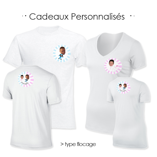 Tee-shirts cadeaux floqués. Réalisation du motif et flocage par Catherine Martini