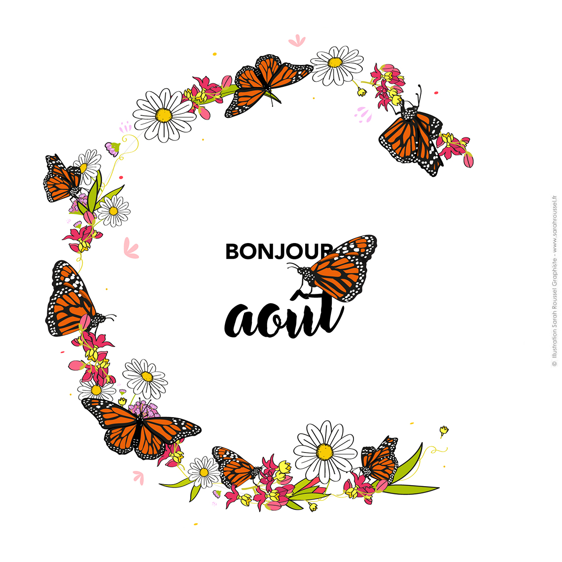 Bonjour août, illustrations pour bullet journal