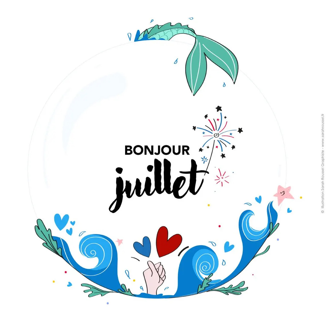 Illustration Bonjour Juillet pour bullet journal disponible sur la boutique etsy